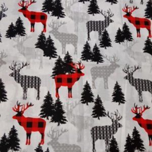 3 yard Lot of Gray Black Red Elk Tree Winter Checked Nature Cotton Quilt Fabric
